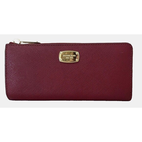 New Michael Kors Jet Set Item Large Three-Quarter Zip Wallet Leather Cherry - Picture 3 of 5